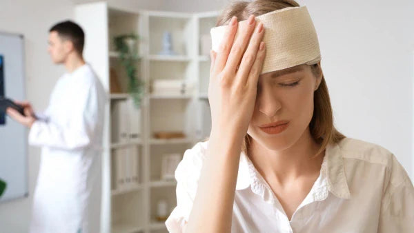 young woman with head trauma