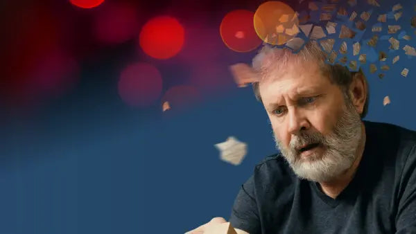 Old man with fading memory in Red Light Background